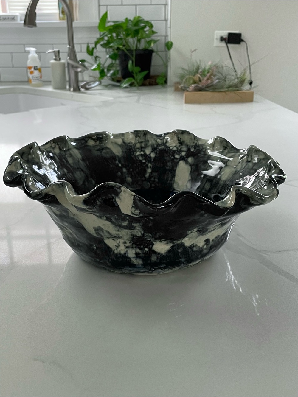 Handmade Freeform Agateware (Marbled) Ceramic Bowl